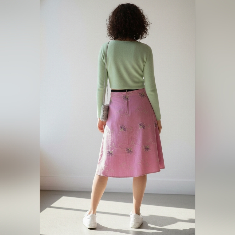 Trixxi Junior's Vintage Lavender Floral Embroidered Midi A-Line Skirt Size 3 🐈 - Picture 9 of 12